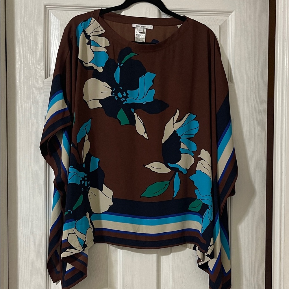 Chico’s  Brown and Blue Floral Poncho